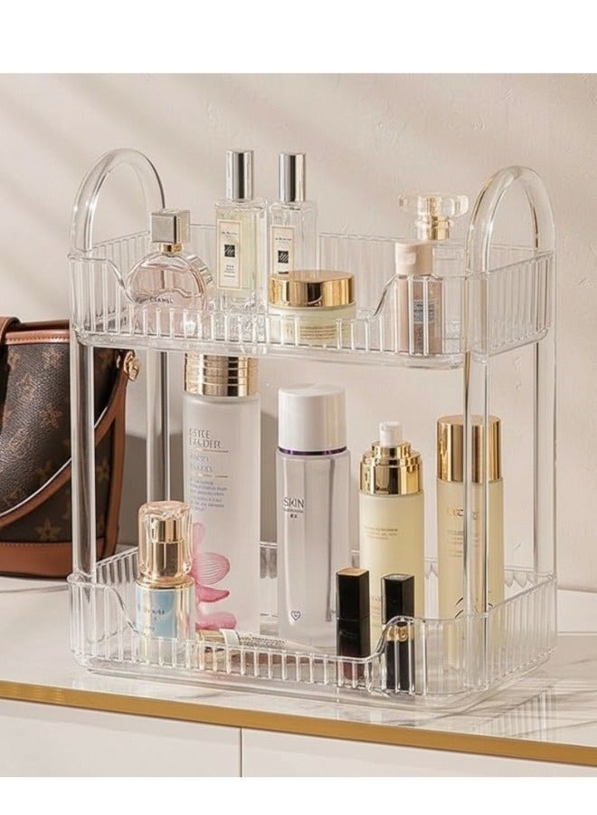 منظم مكياج أكريليك شفاف بطبقتين – رف تخزين مستحضرات التجميل والعناية بالبشرة – منظم عطور وكريمات وسيروم وزجاجات العناية – تصميم أنيق موفر للمساحة – مناسب لطاولة التسريحة والحمام وغرفة النوم – سهل التنظيف ومتين للاستخدام اليومي 30*17 سم - Image 3